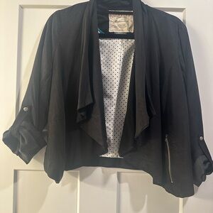 Anthropologie Cartonnier Black Blazer Waterfall Front 3/4 Sleeves